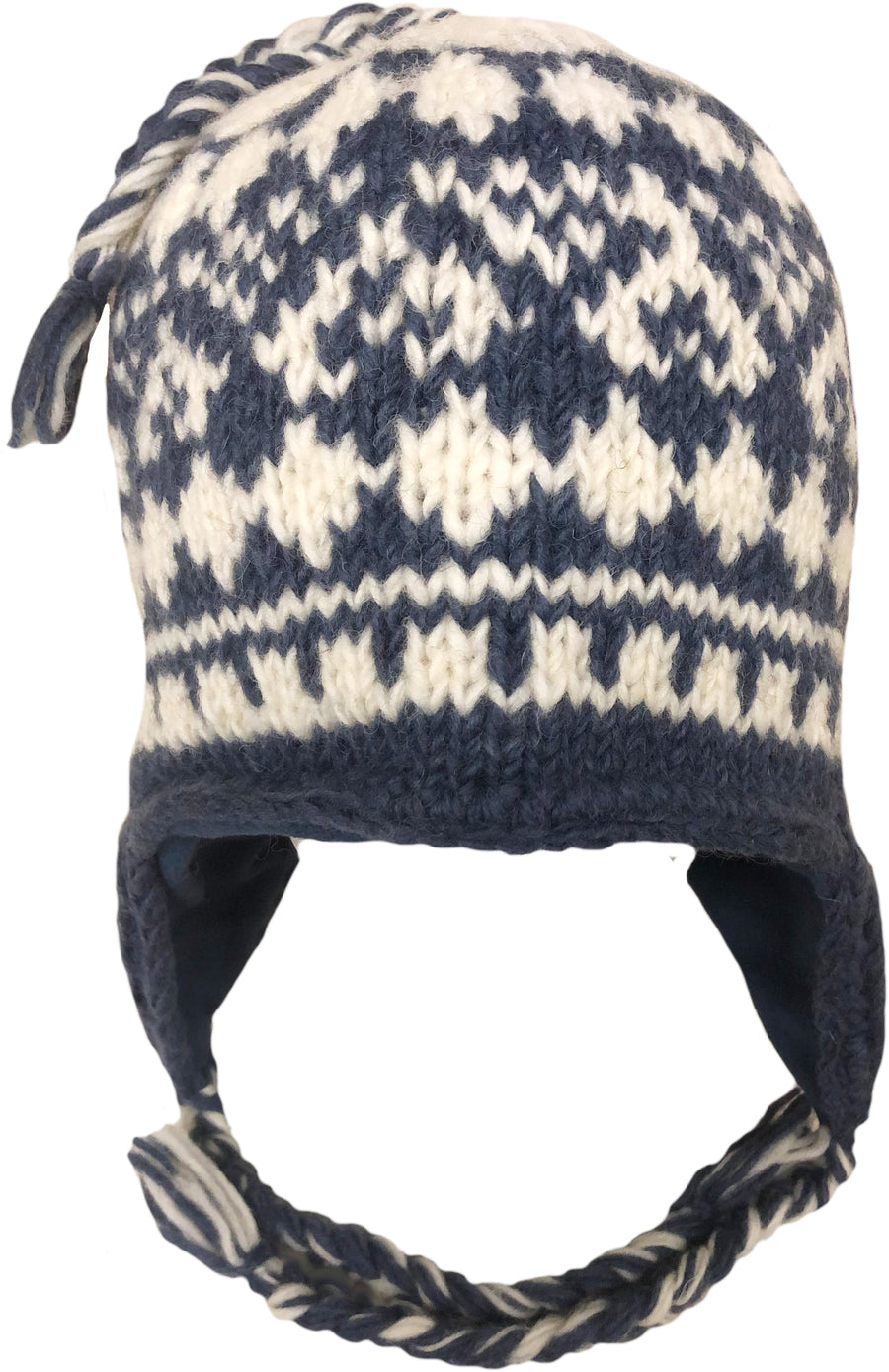 Sherpa Hat with Ear Flaps, Heavy Wool Fleece Lined - Diamond Design