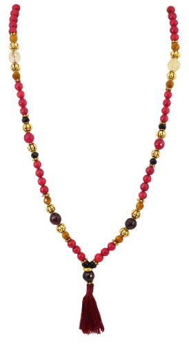 Lakshmi Mala - Red Coral, Garnet, Citrine, Tiger's Eye & Black Onyx Beads