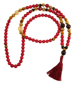 Lakshmi Mala - Red Coral, Garnet, Citrine, Tiger's Eye & Black Onyx Beads