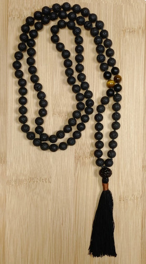 Lava Hand Knotted Mala with Tigers Eye - 108 Beads
