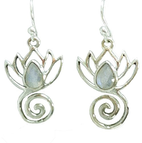 Lotus Swirl Earrings with Healing Stone - Sterling Silver