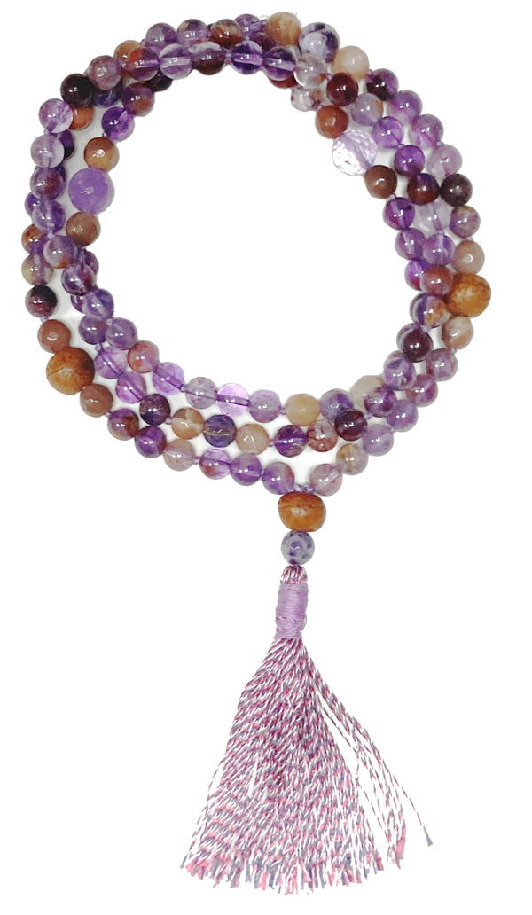Spiritual Wisdom & Light: Super 7 Citrine & Amethyst Mala 108 Prayer Beads