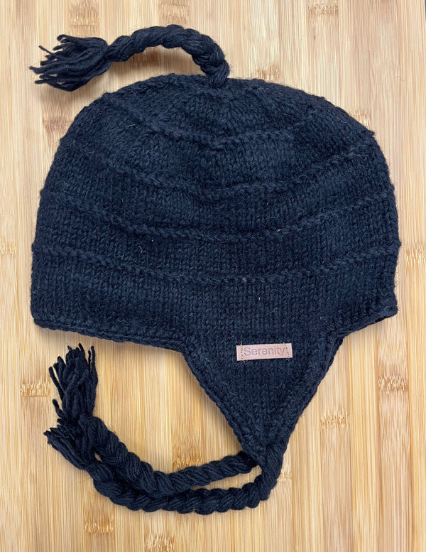 Sherpa Hat with Ear Flaps, Heavy Wool Fleece Lined - Plain Design