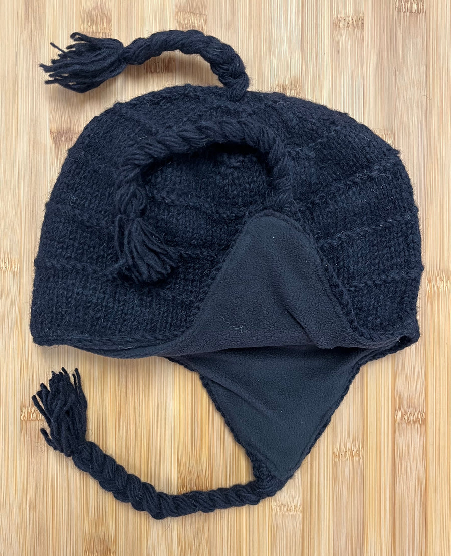 Sherpa Hat with Ear Flaps, Heavy Wool Fleece Lined - Plain Design