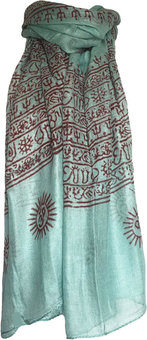 Om Mantra Hand Block Printed Prayer Scarf