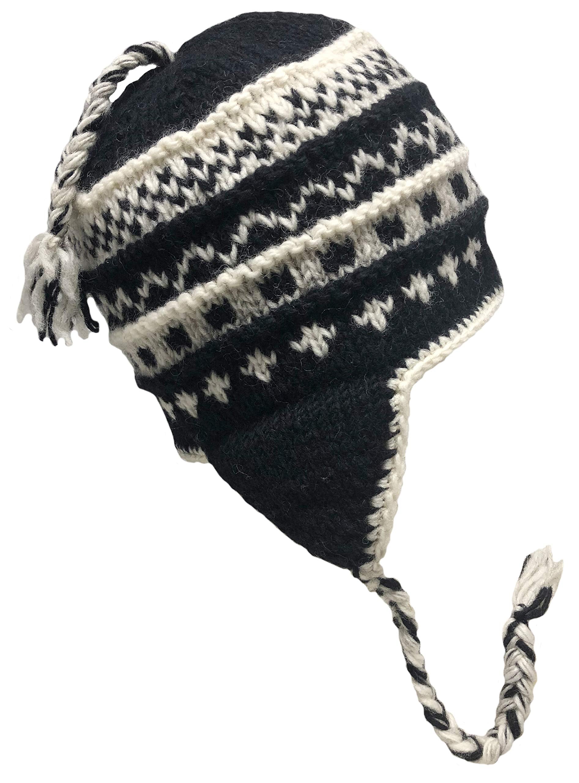 Sherpa Hat with Ear Flaps, Heavy Wool Fleece Lined - Zig Zag