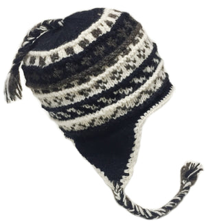 Sherpa Hat with Ear Flaps, Heavy Wool Fleece Lined - Zig Zag Design