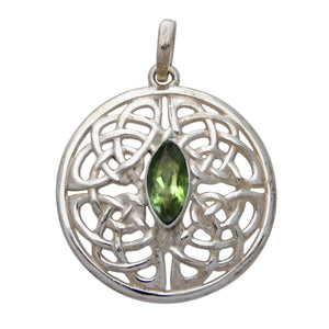 Celtic Knot Shield Pendant with Faceted Crystal - Sterling Silver