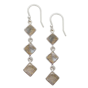 Square Crystal Drop Earrings  - Sterling Silver