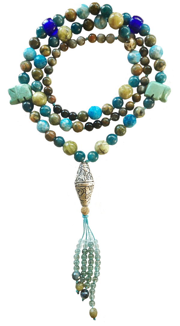 Necklace with Tibetan Bead & Turquoise Elephants