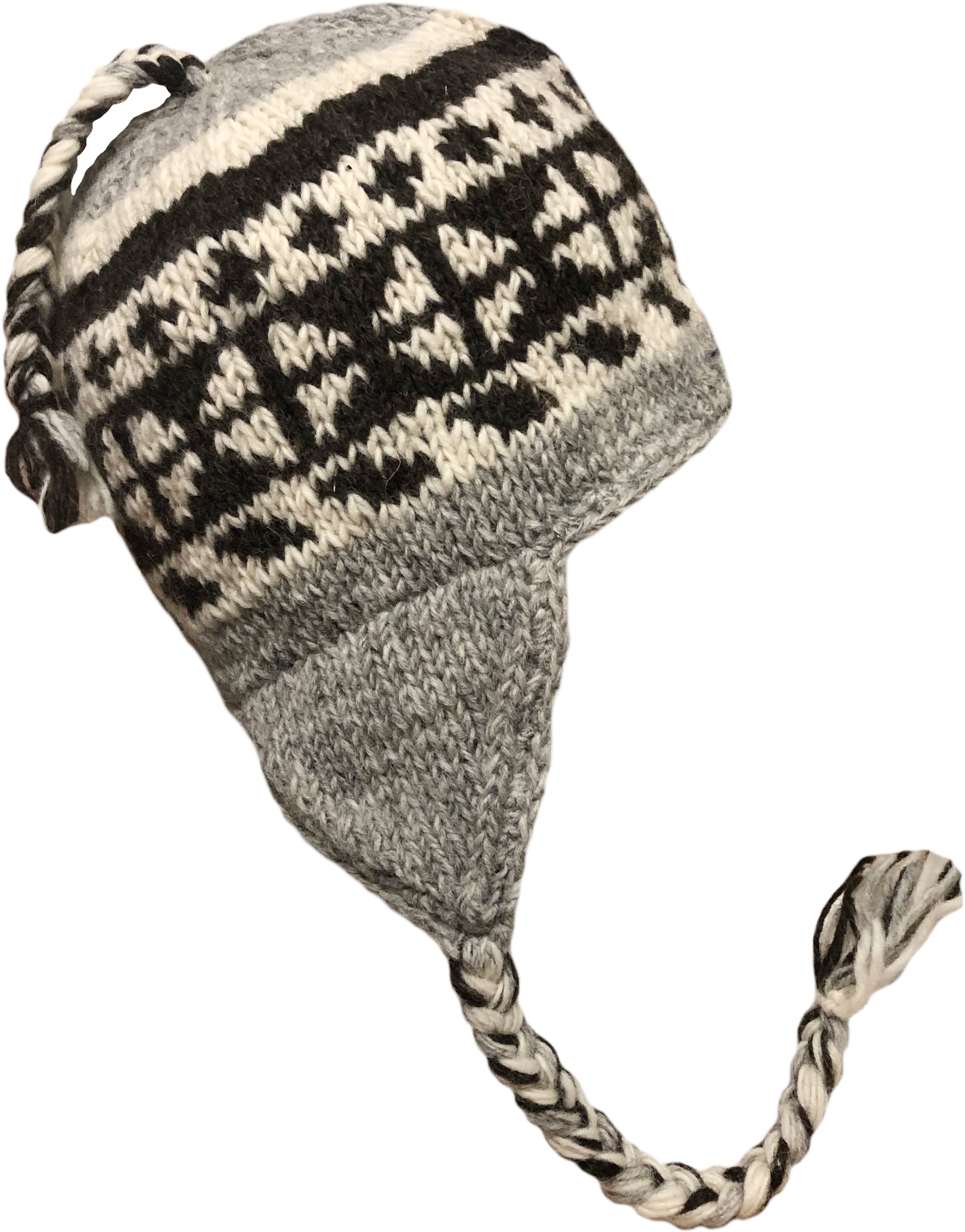 Sherpa Hat with Ear Flaps, Heavy Wool Fleece Lined Diamond