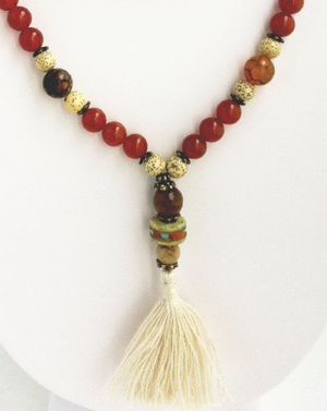 Ganesh Mala - Carnelian, Spider Agate, Bodhi Seeds, Lotus Seeds & Faceted Agate