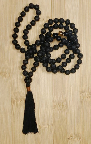 Lava Hand Knotted Mala with Tigers Eye - 108 Beads