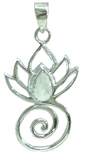 Lotus Flower Swirl Pendant Healing Stone Sterling Silver