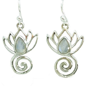 Lotus Swirl Earrings with Healing Stone - Sterling Silver